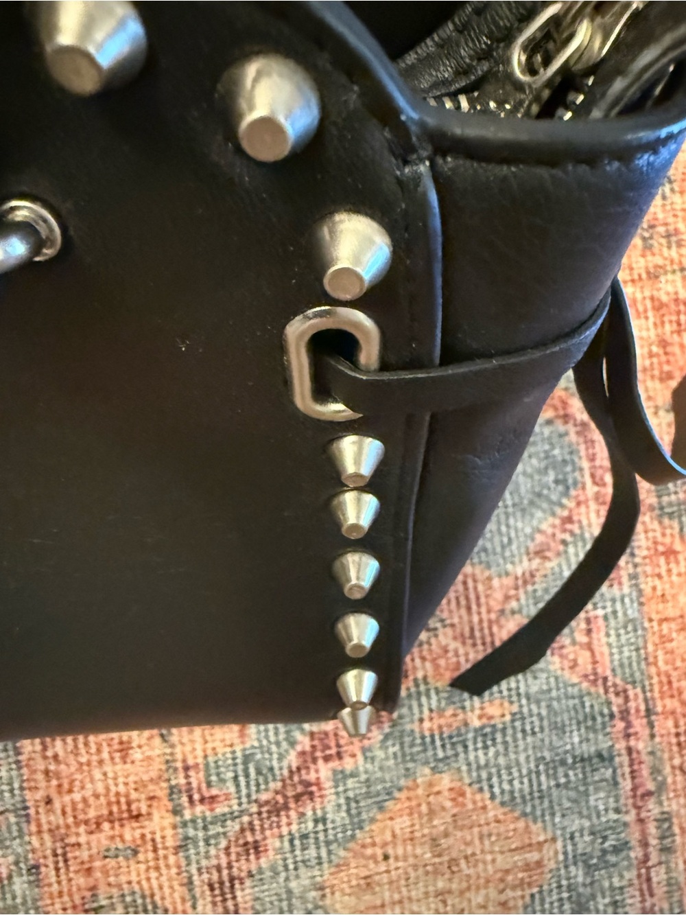 Black Studded Leather Satchel with Silver Accents - Picture 5 of 5